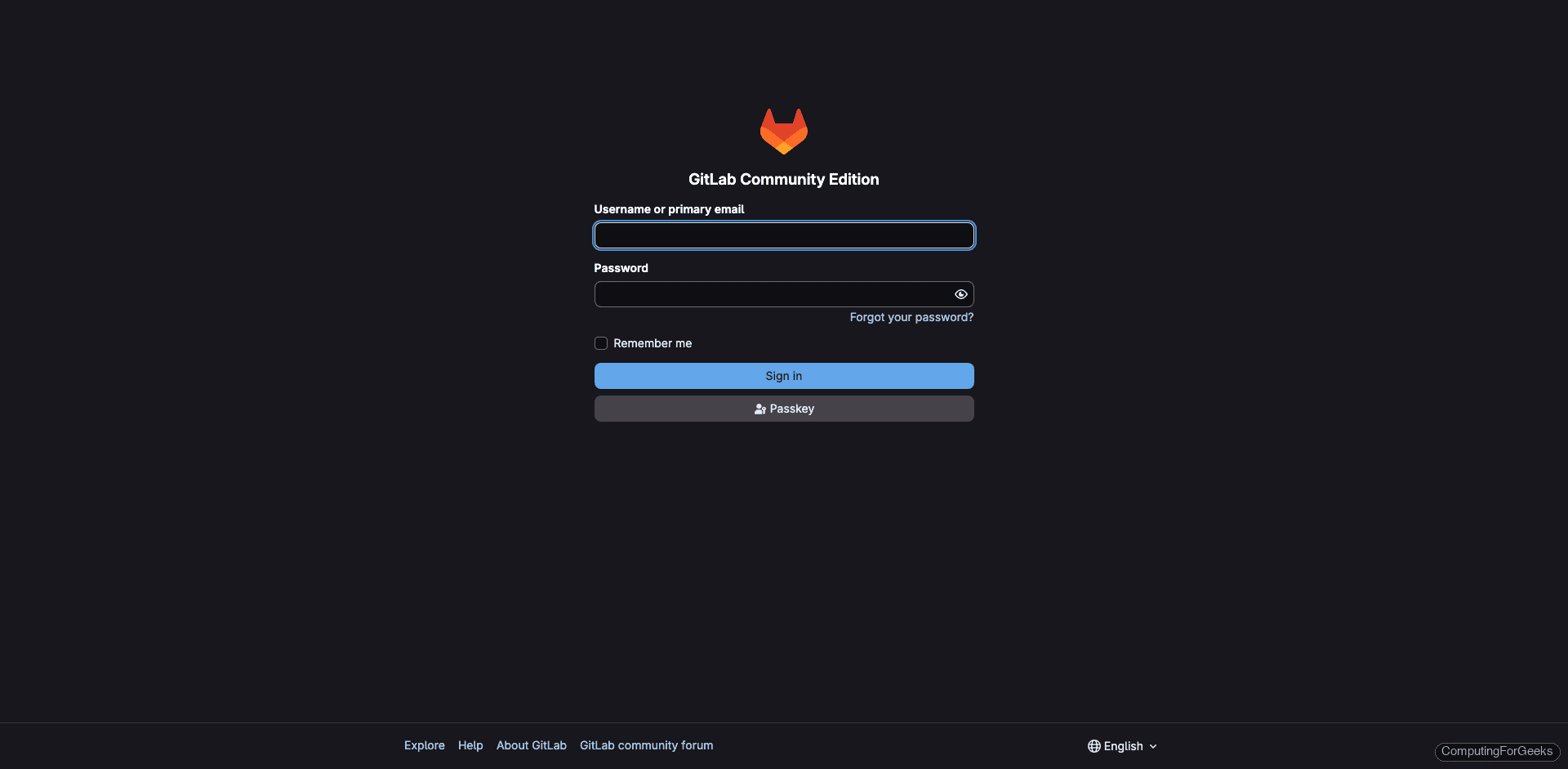 GitLab CE login page after disabling public sign-up