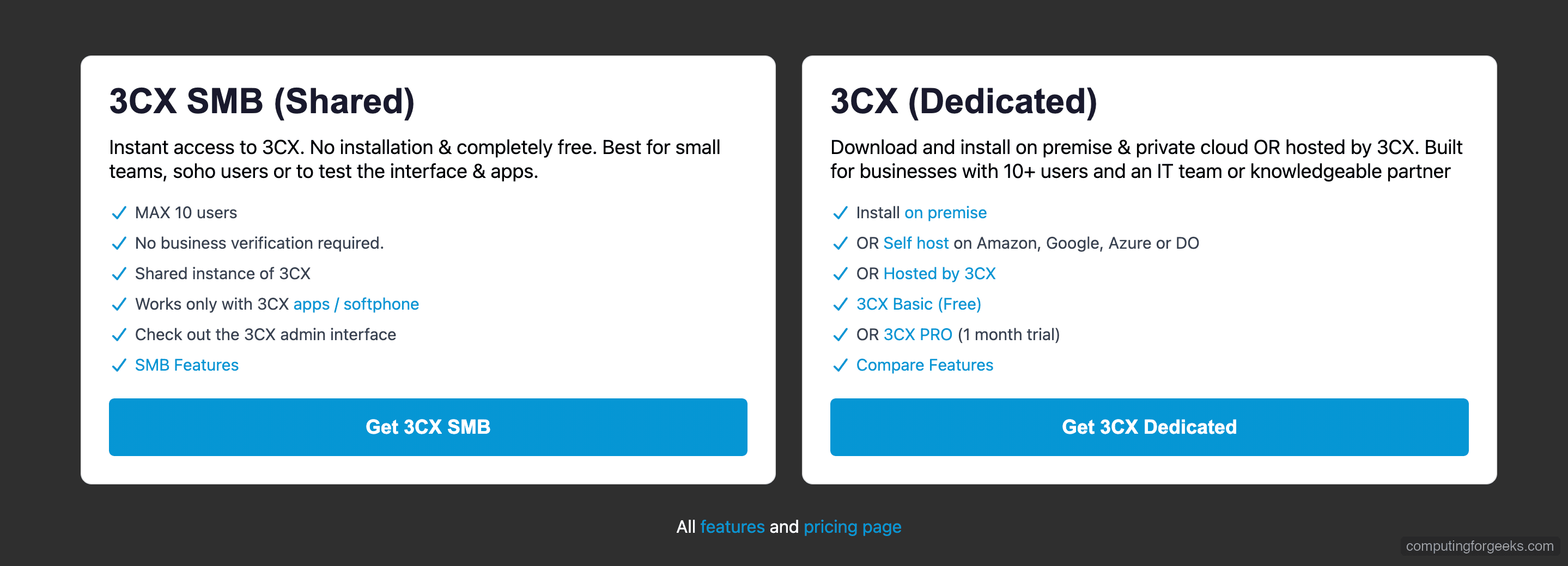 Install and Configure 3CX PBX on Debian 12 1 3CX signup page showing deployment type selection