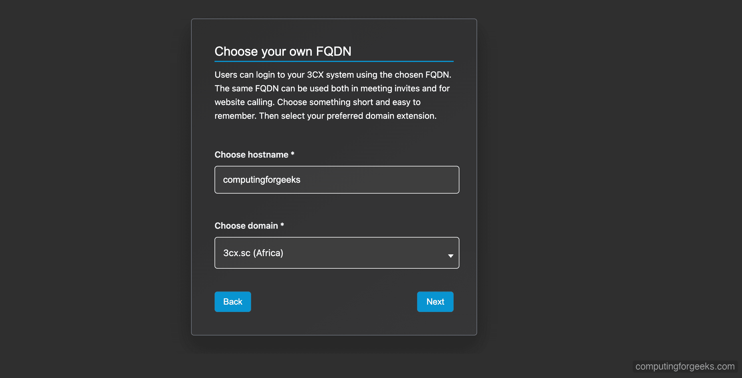 Install and Configure 3CX PBX on Debian 12 3 3CX FQDN hostname and domain configuration