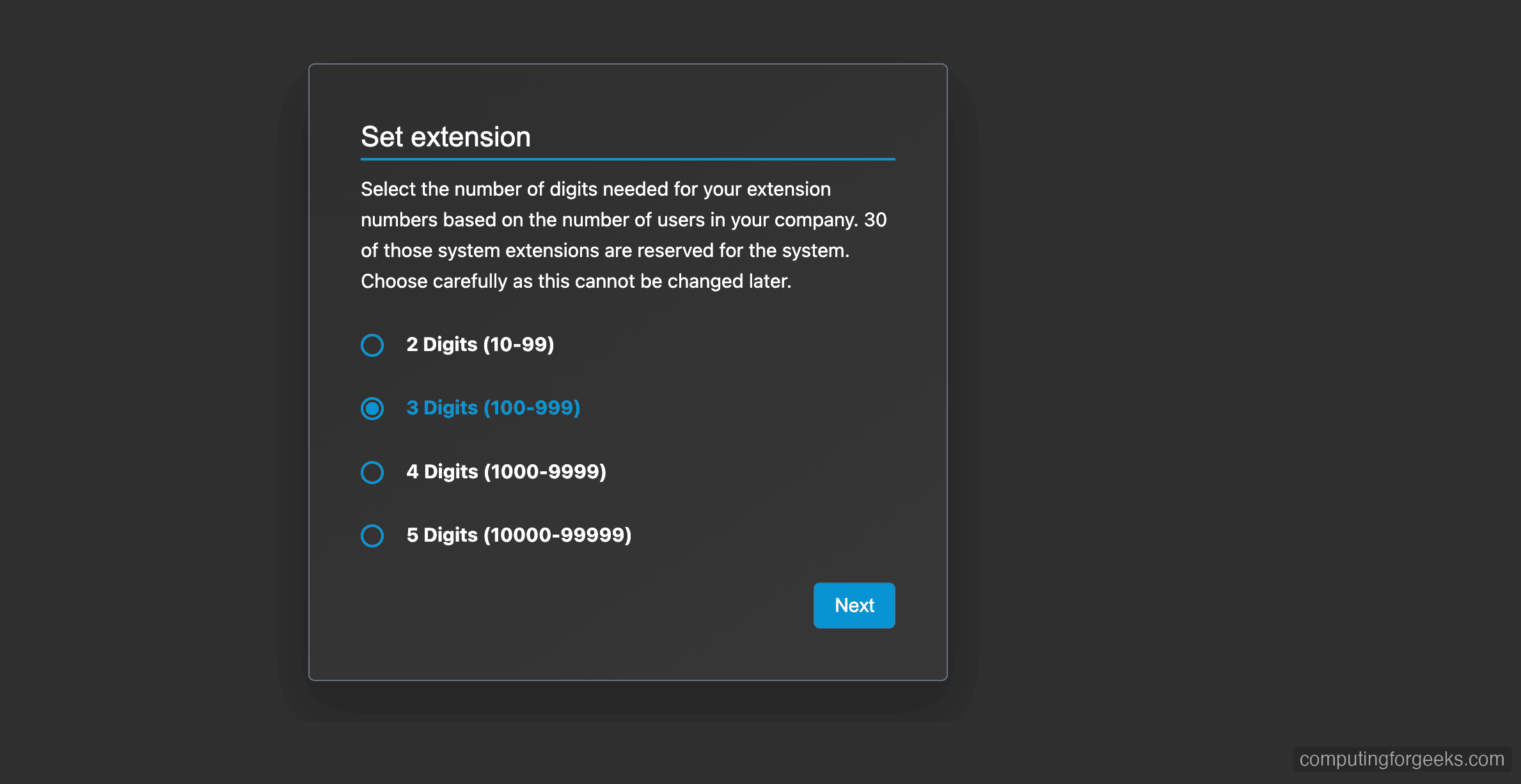Install and Configure 3CX PBX on Debian 12 4 3CX extension digit format selection
