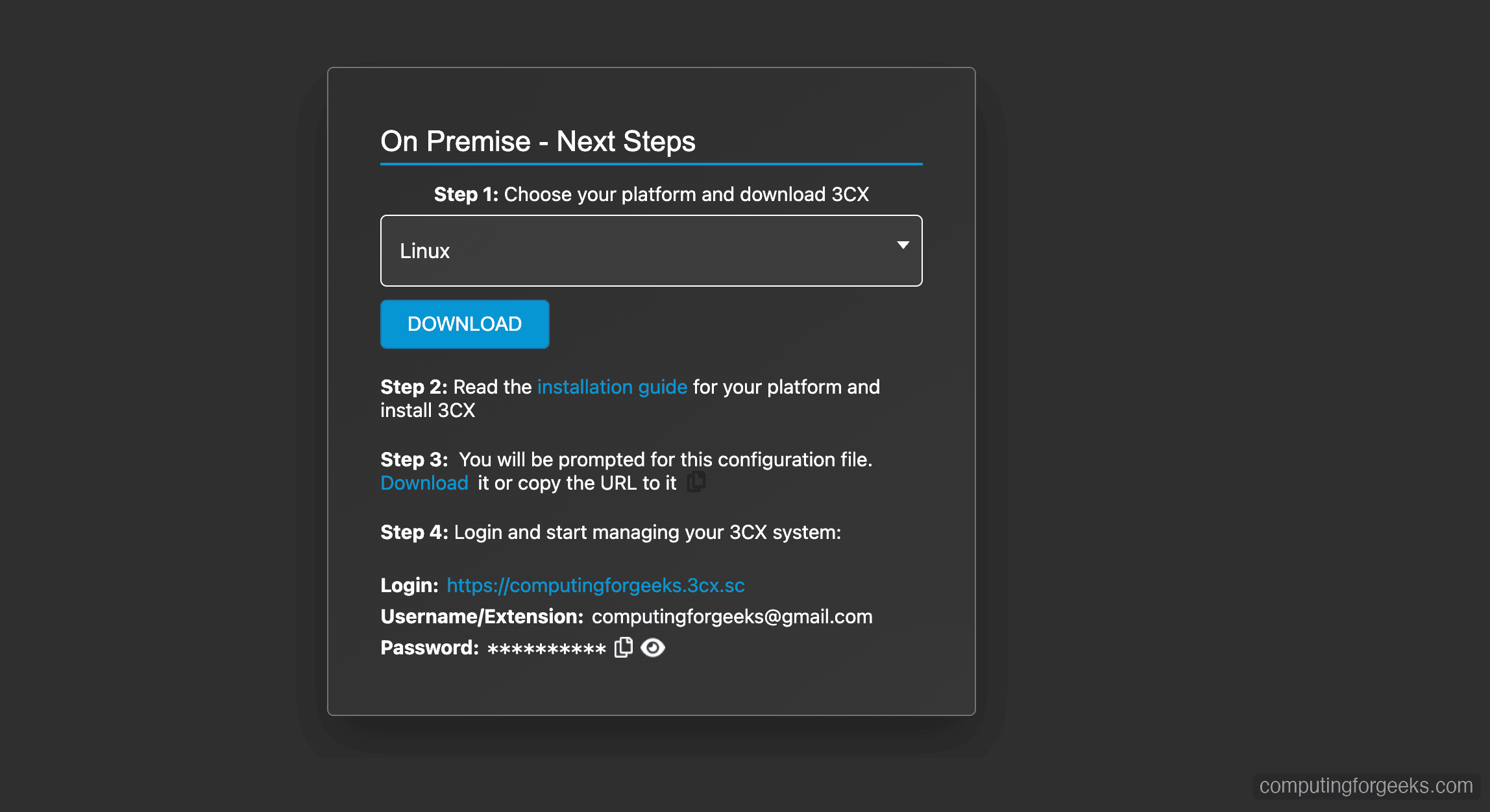 Install and Configure 3CX PBX on Debian 12 5 3CX configuration file download page