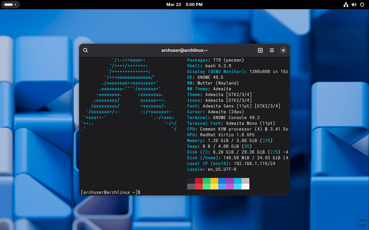 Arch Linux fastfetch system information