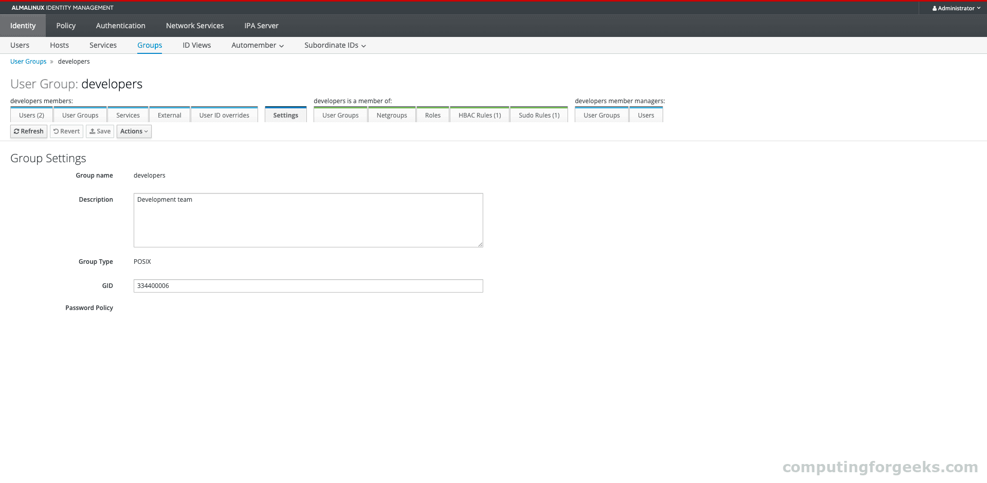 FreeIPA Group Details page