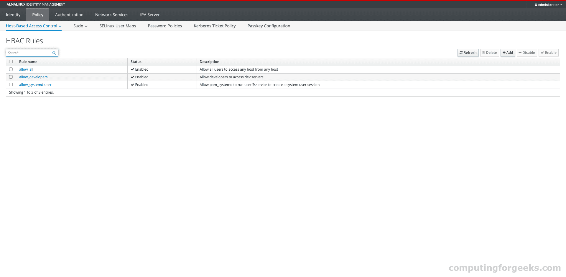 FreeIPA HBAC Rules list
