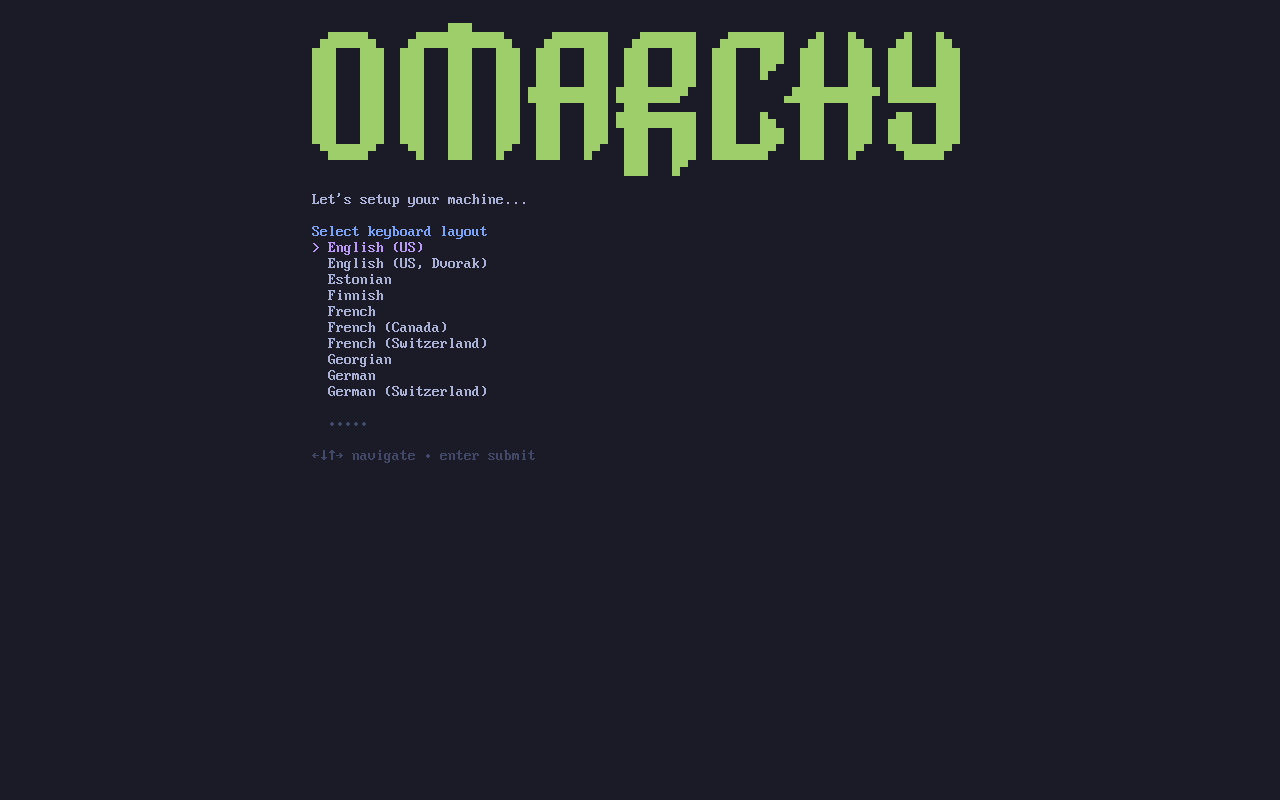 How to Install Omarchy OS - Arch-Based Hyprland Desktop 1 Omarchy installer keyboard layout selection