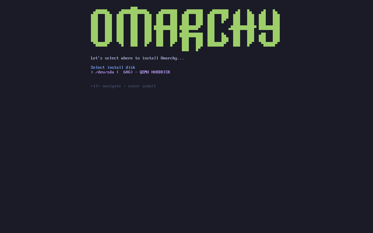 How to Install Omarchy OS - Arch-Based Hyprland Desktop 3 Omarchy installer disk selection