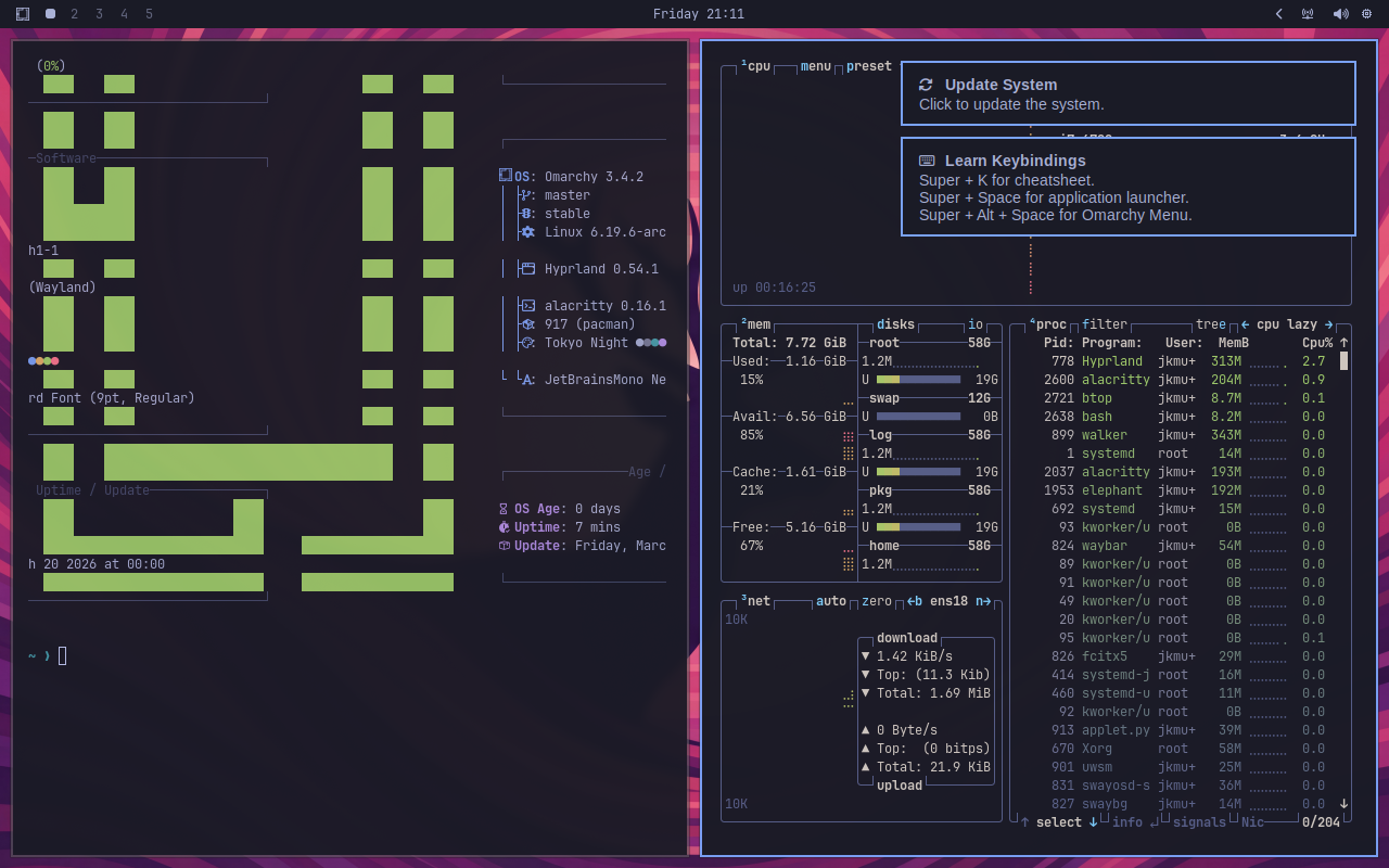 How to Install Omarchy OS - Arch-Based Hyprland Desktop 12 Omarchy tiling windows with btop and terminal