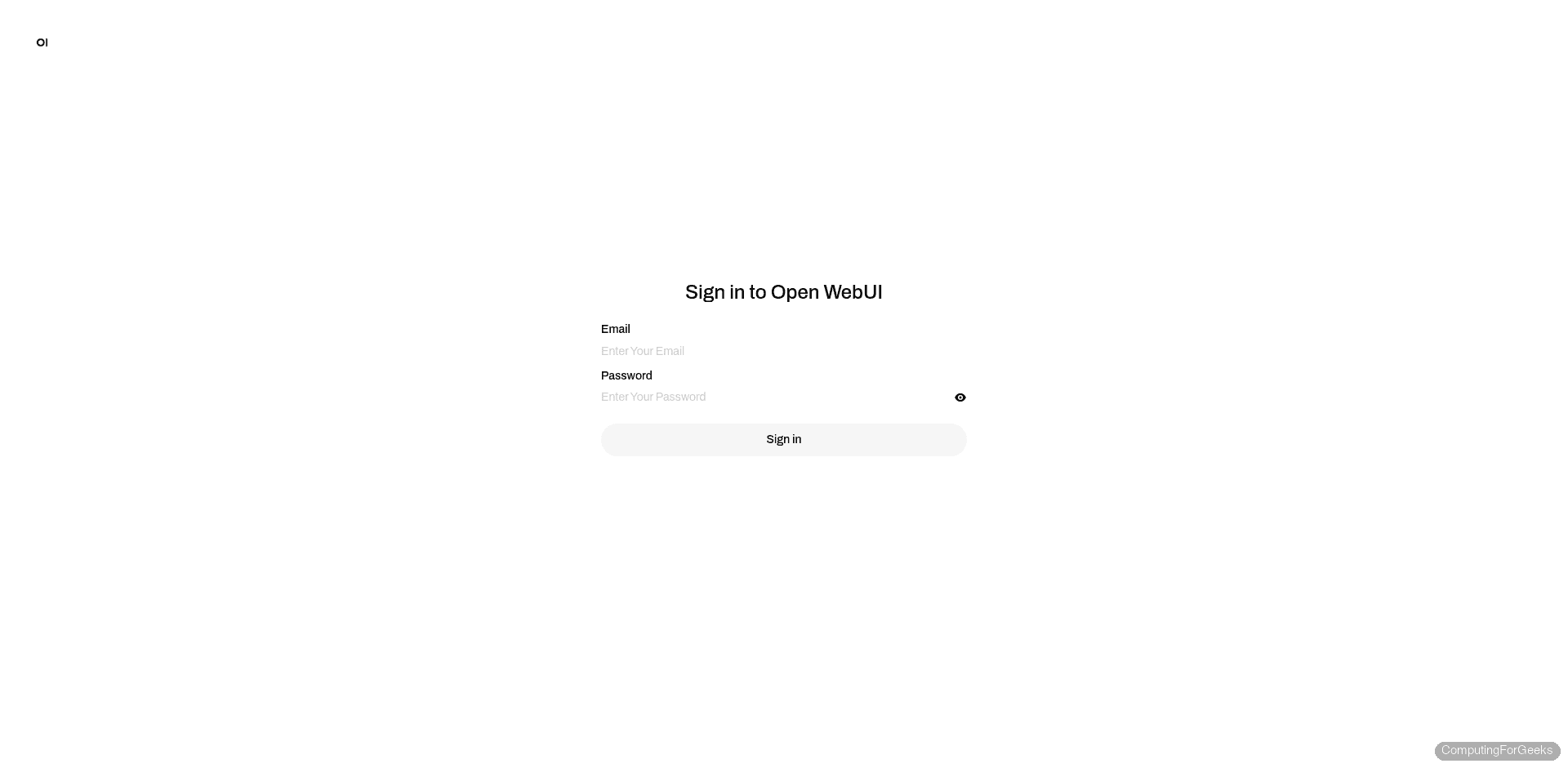 Open WebUI sign in page with email and password fields