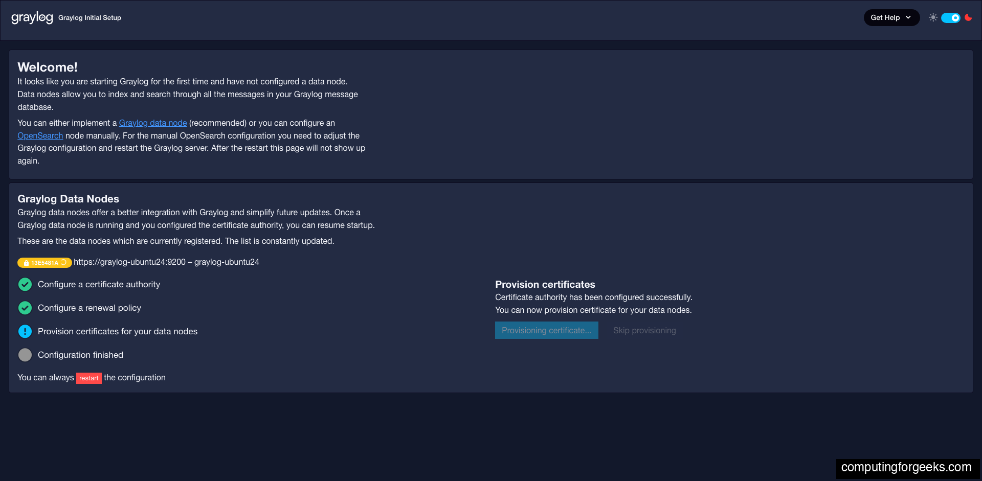 Graylog provisioning TLS certificates for Data Node