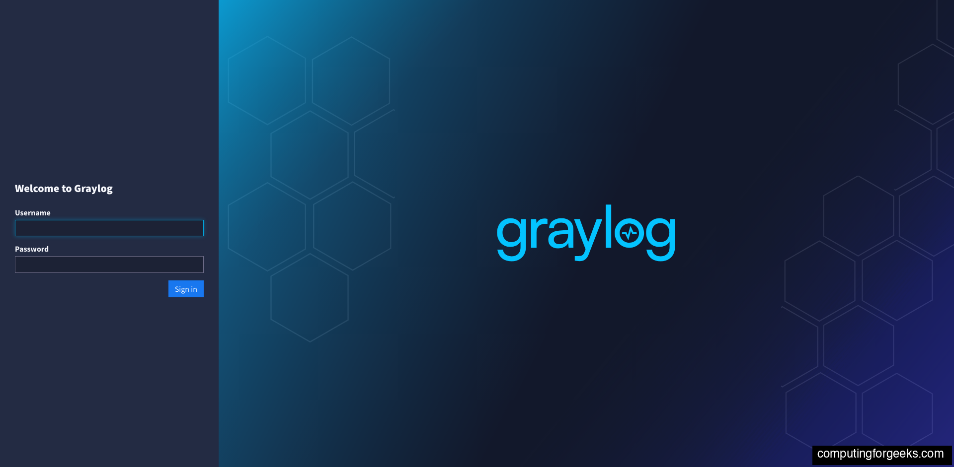 Graylog 7 login page with username and password fields