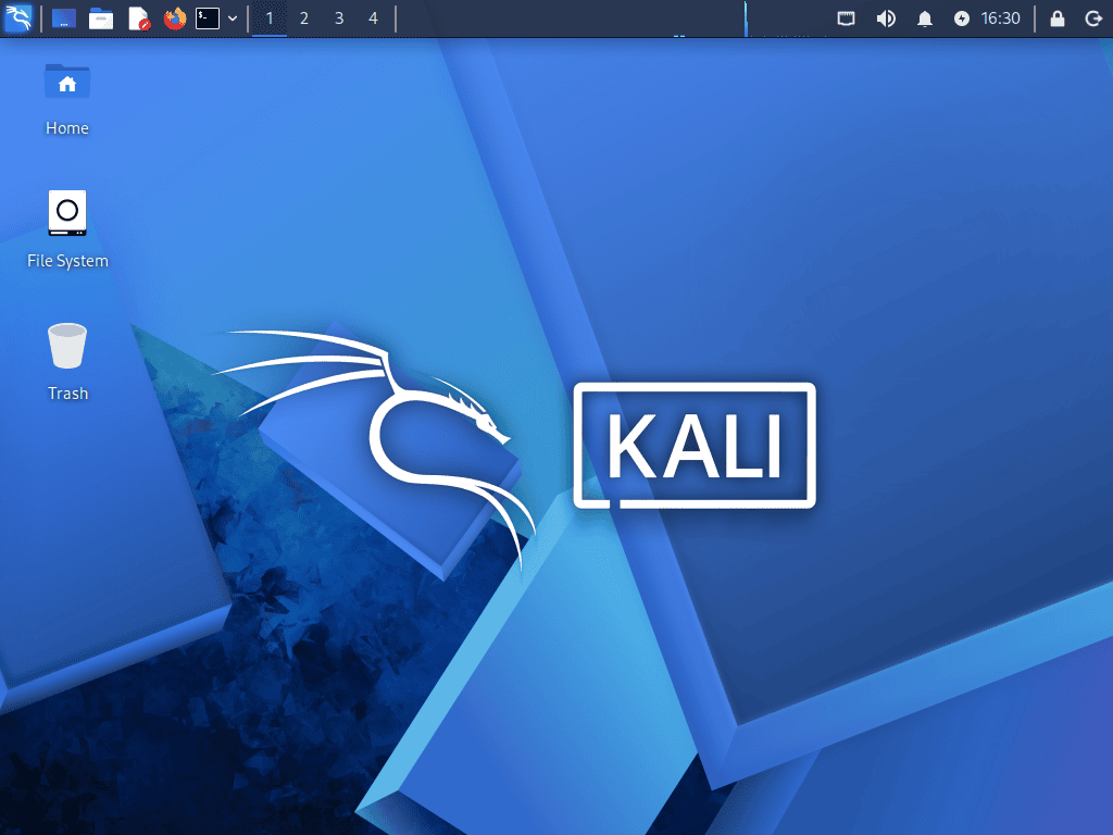 Kali Linux 2026.1 desktop with new blue geometric theme