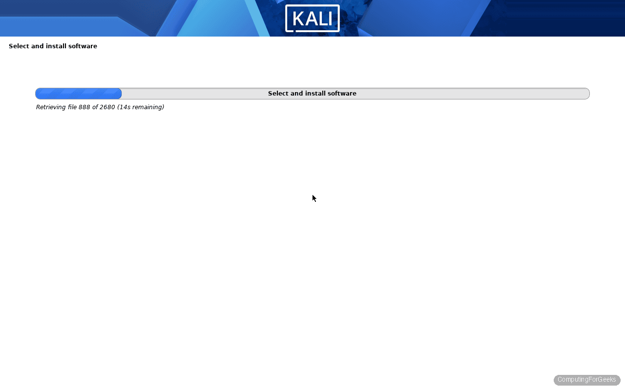 Kali Linux 2026.1 installer installing packages progress bar