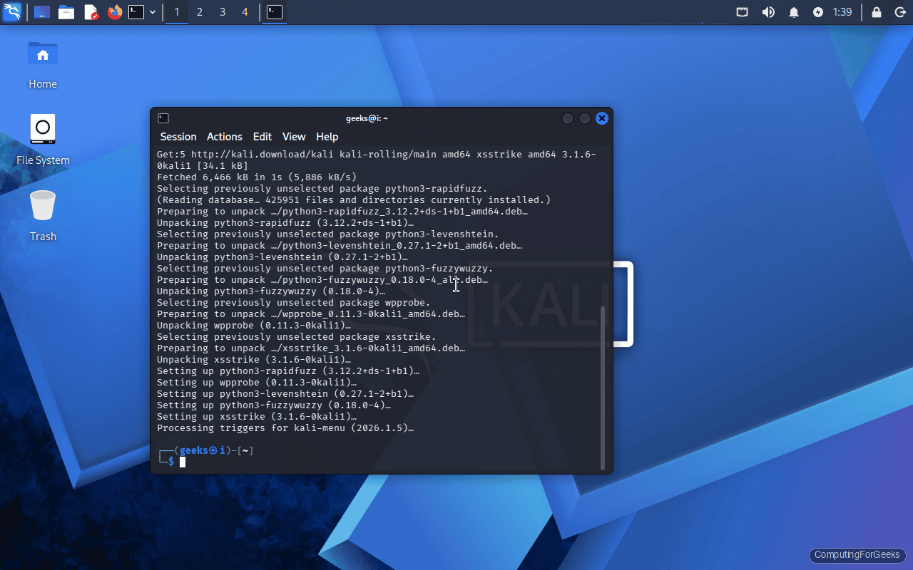 Kali Linux 2026.1 apt installing xsstrike and wpprobe packages