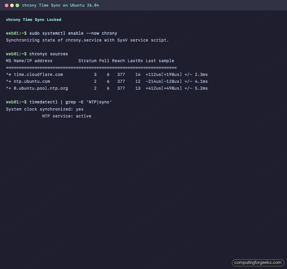 Ubuntu 26.04 Server chrony Time Sync