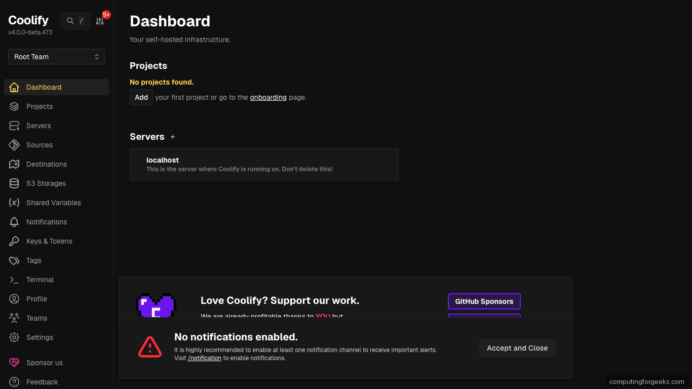 Coolify Dashboard First Login on Ubuntu 26.04
