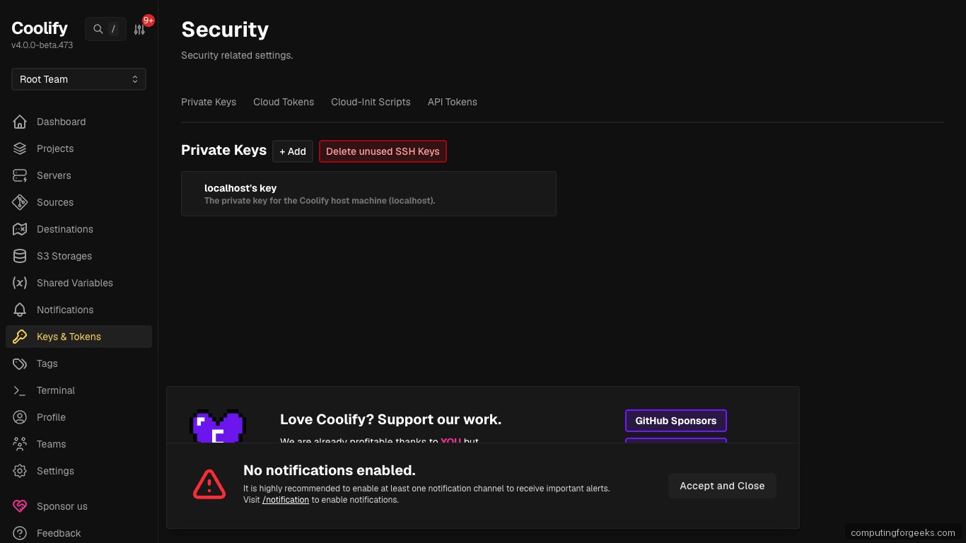 Coolify Keys and Tokens on Ubuntu 26.04