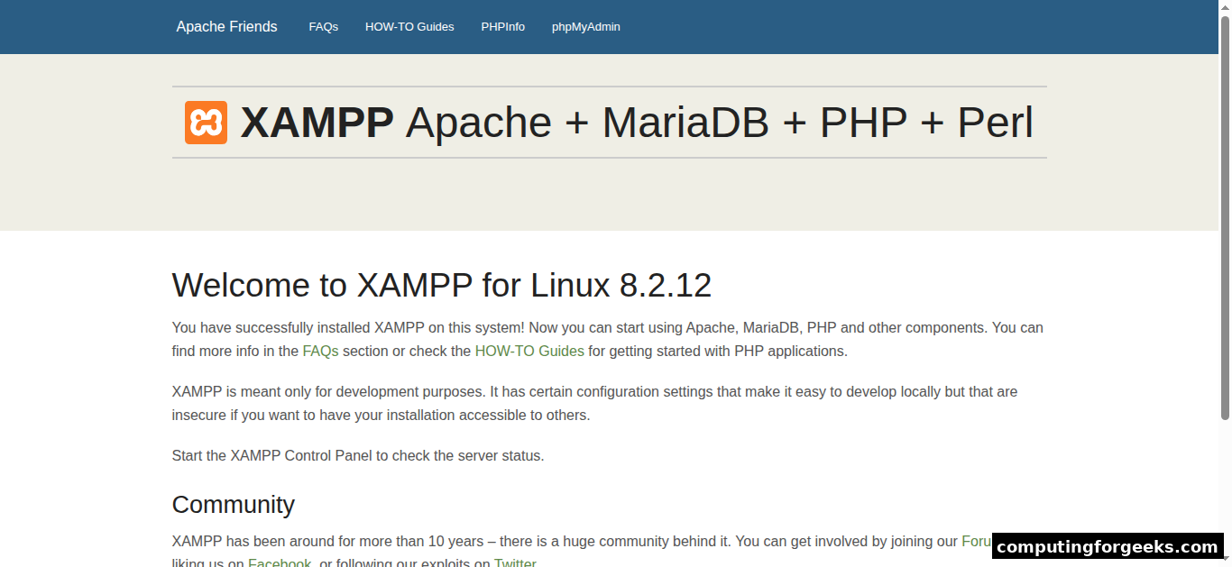 XAMPP Dashboard on Debian 13