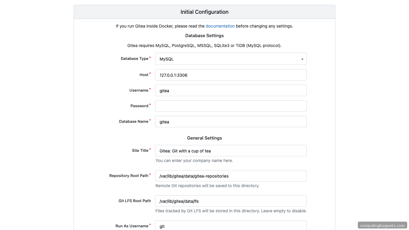 Gitea Installer Database Configuration on Ubuntu 26.04