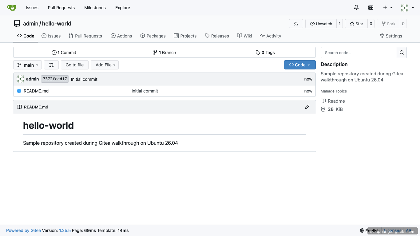 Gitea Repository Created on Ubuntu 26.04