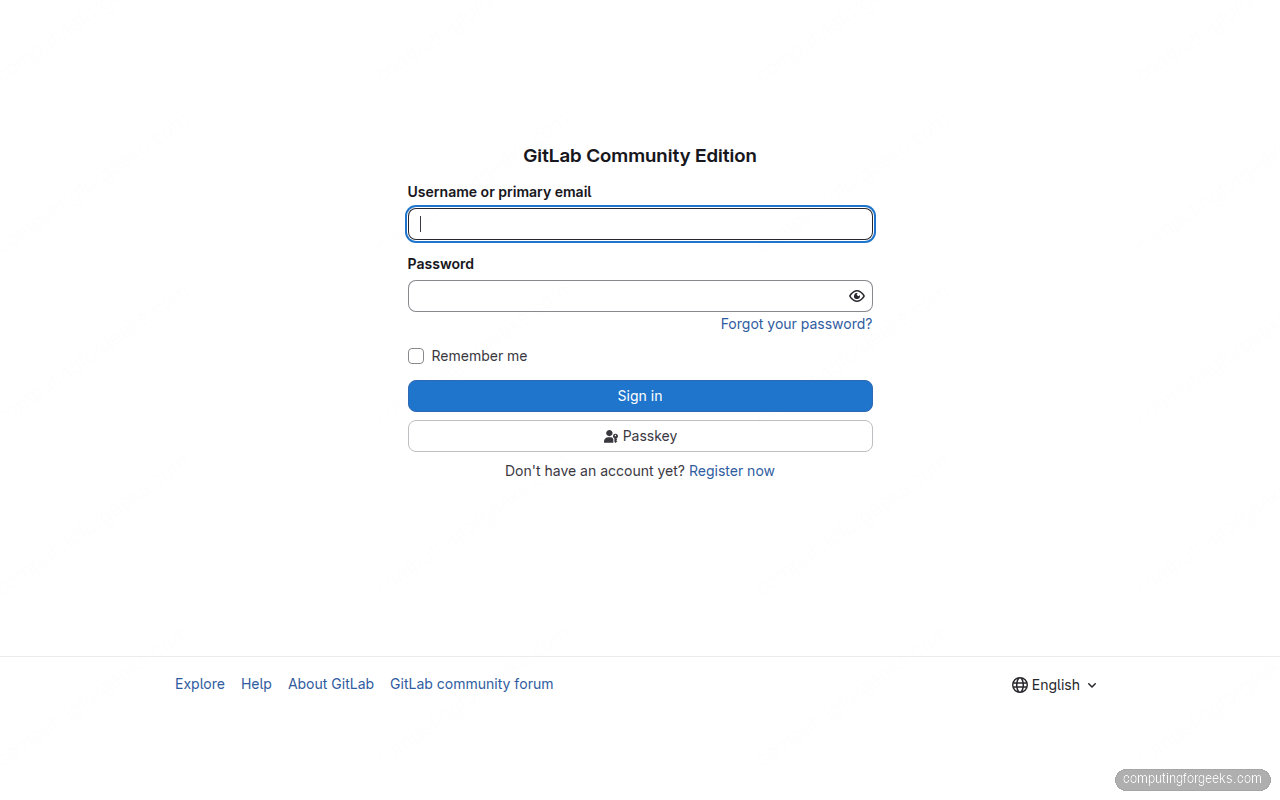 Install GitLab CE on Ubuntu 26.04 LTS 2 GitLab CE Community Edition login page on Ubuntu 26.04