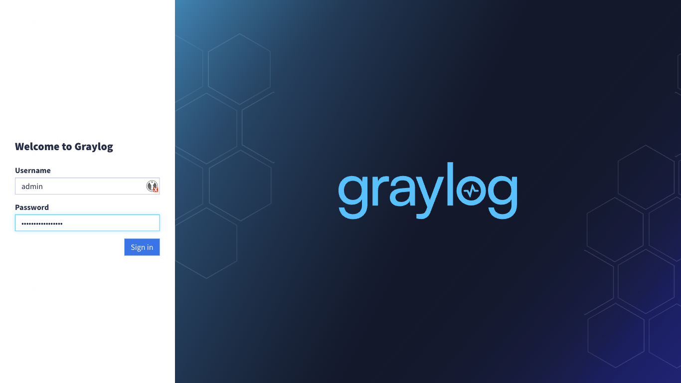 Graylog 7 login page with username and password fields