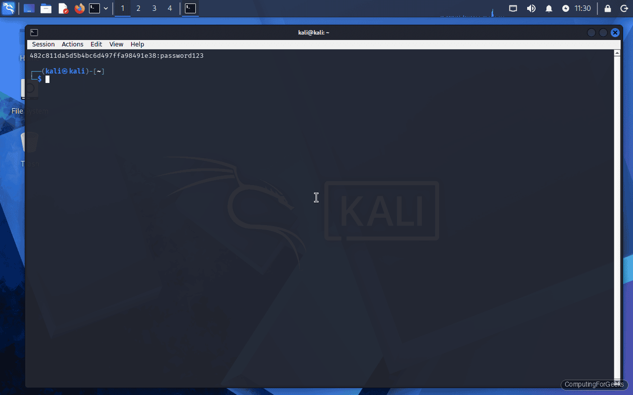 Hashcat cracked MD5 hash on Kali Linux terminal