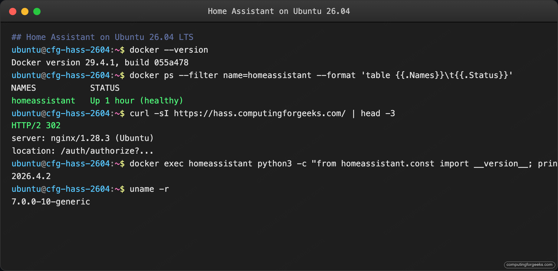 Home Assistant Docker and version status on Ubuntu 26.04