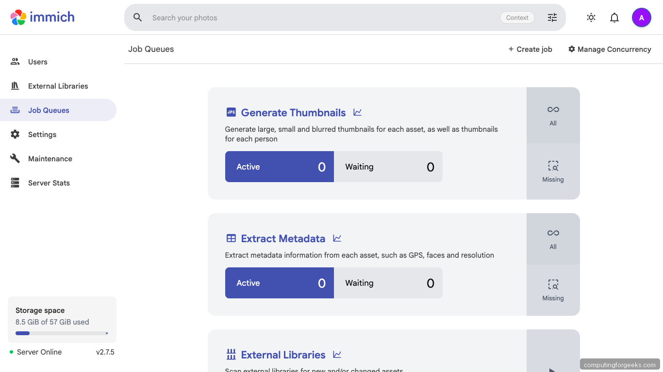 Immich Background Jobs Status on Ubuntu 26.04