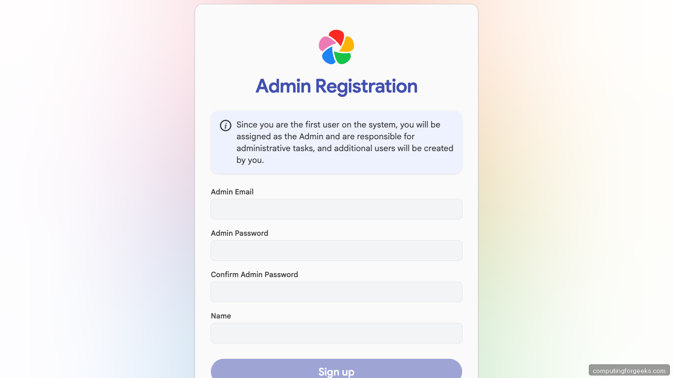 Immich First Admin Signup on Ubuntu 26.04