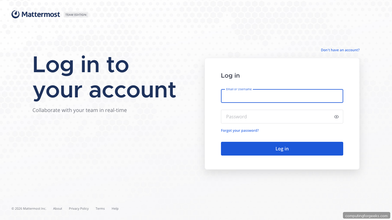 Mattermost Login Page on Ubuntu 26.04