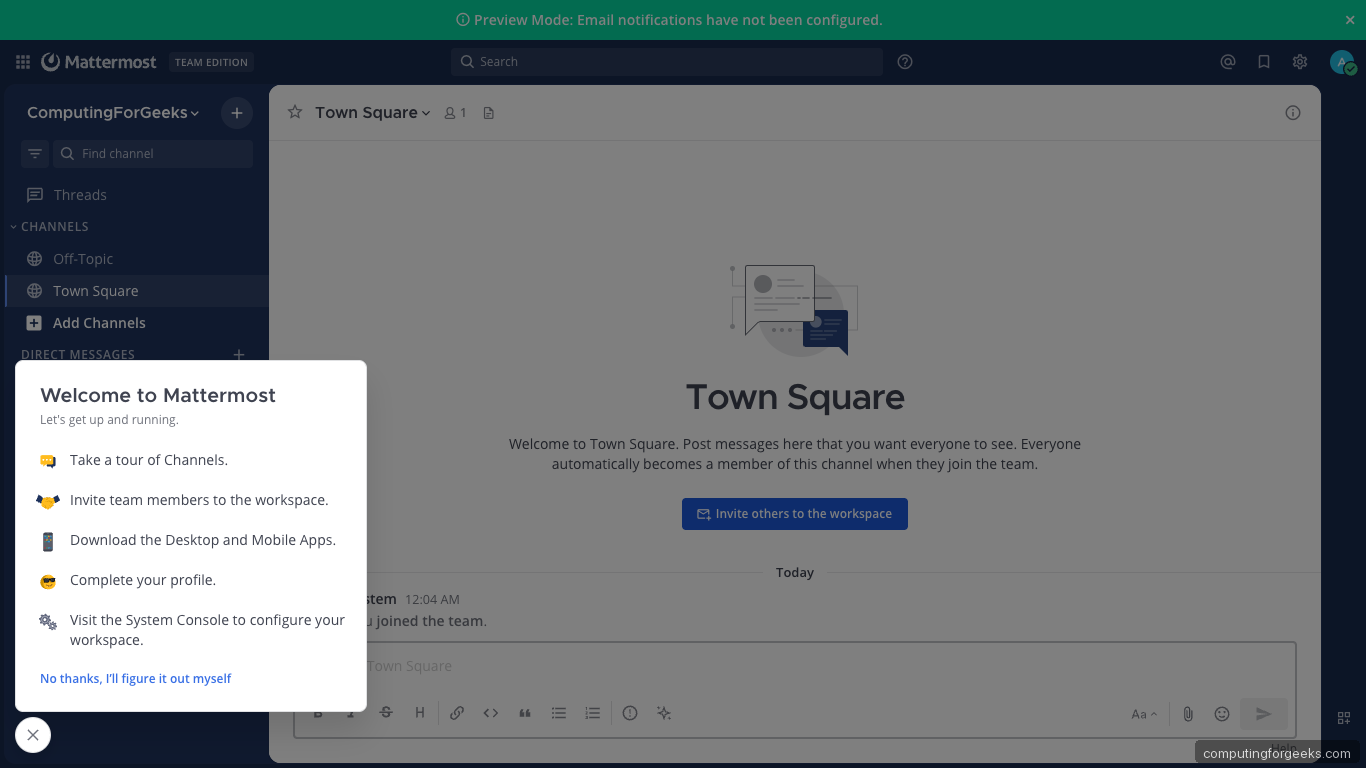 Mattermost Team Channels Sidebar on Ubuntu 26.04