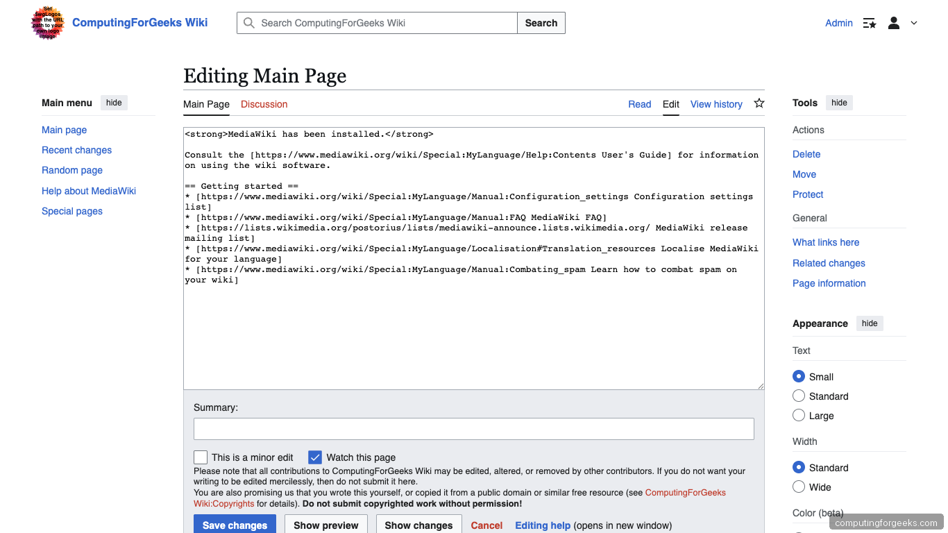MediaWiki Source Editor on Ubuntu 26.04