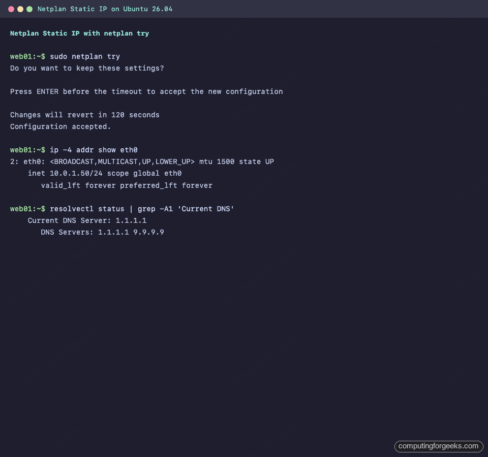 Ubuntu 26.04 Server Netplan Static IP
