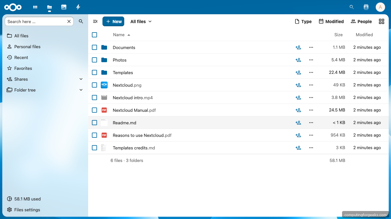 Nextcloud Files Interface on Ubuntu 26.04