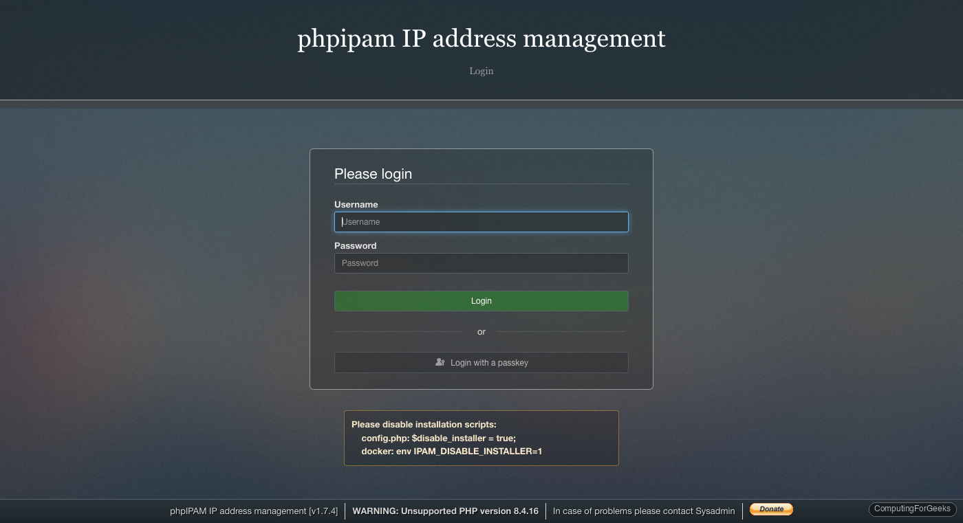 phpIPAM login page