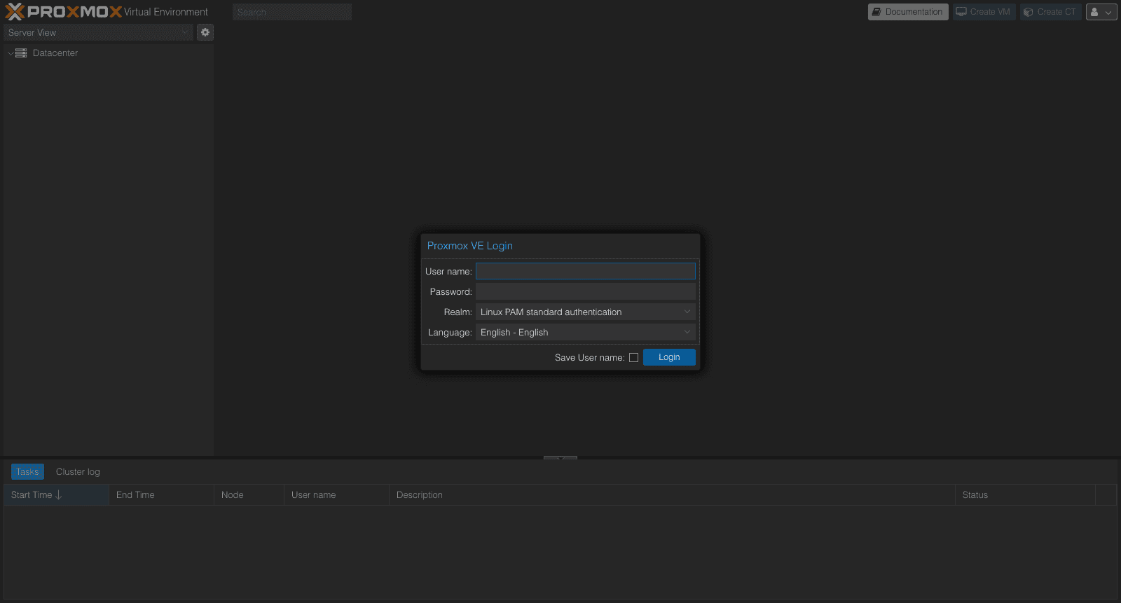 Proxmox VE web interface for pentest lab