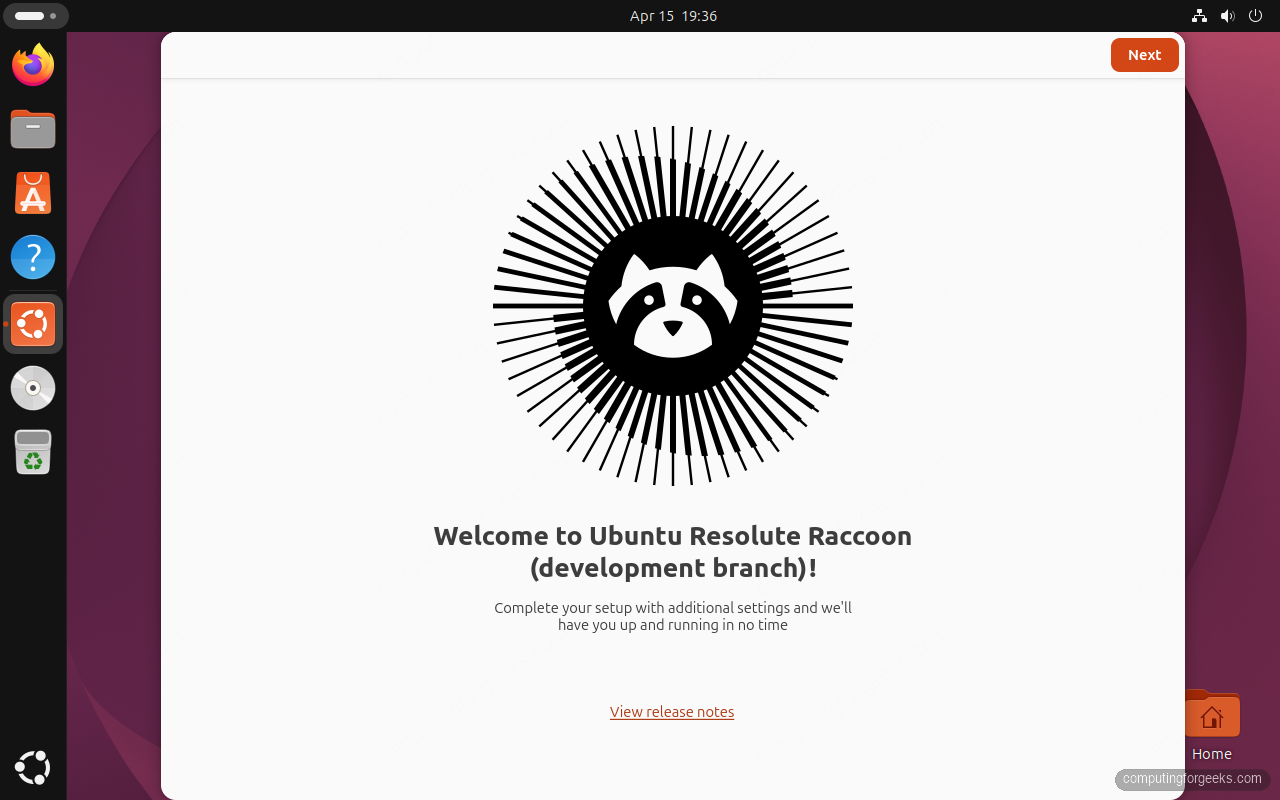 Ubuntu 26.04 Resolute Raccoon first boot welcome tour