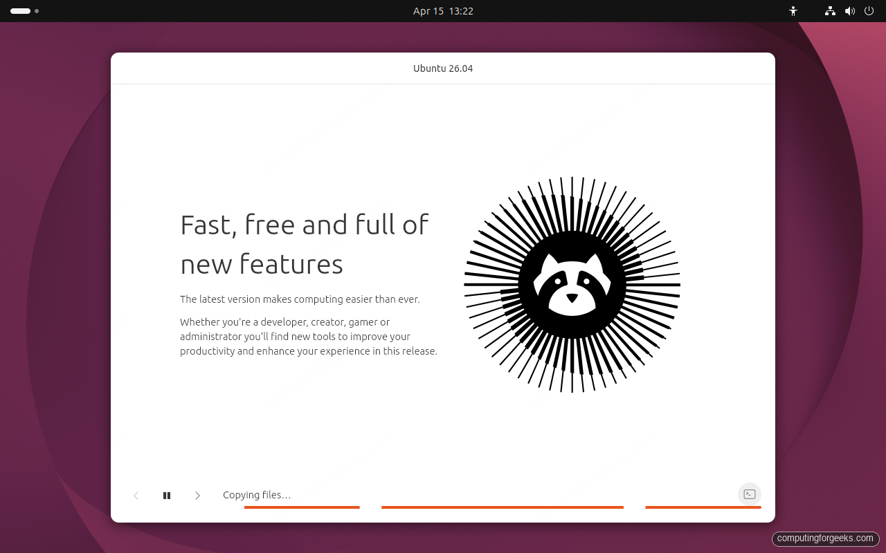 Ubuntu 26.04 installer installation in progress slideshow