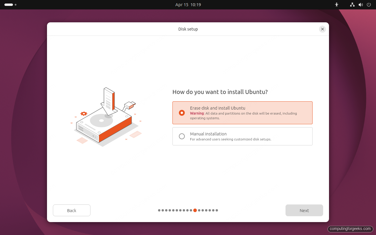 Ubuntu 26.04 installer erase disk vs manual partitioning