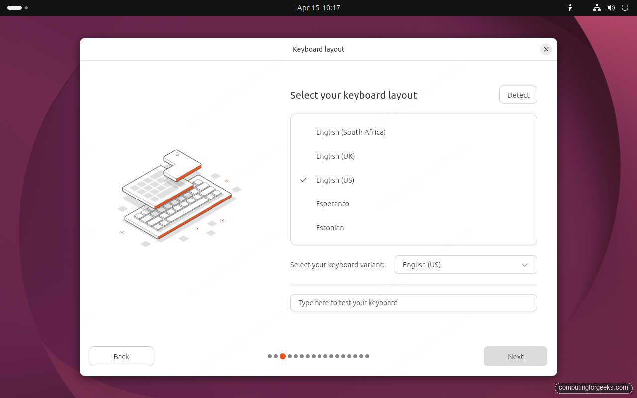 Ubuntu 26.04 installer keyboard layout selection