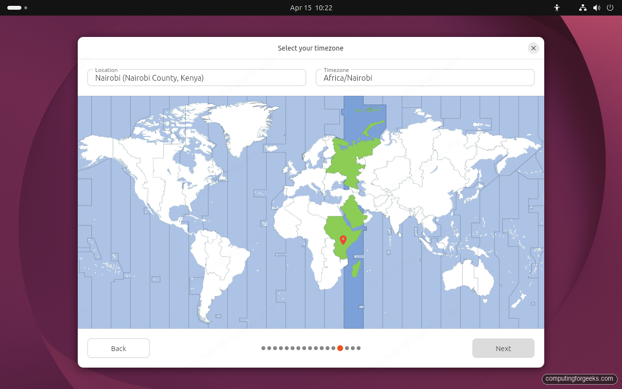 Ubuntu 26.04 installer timezone selection map