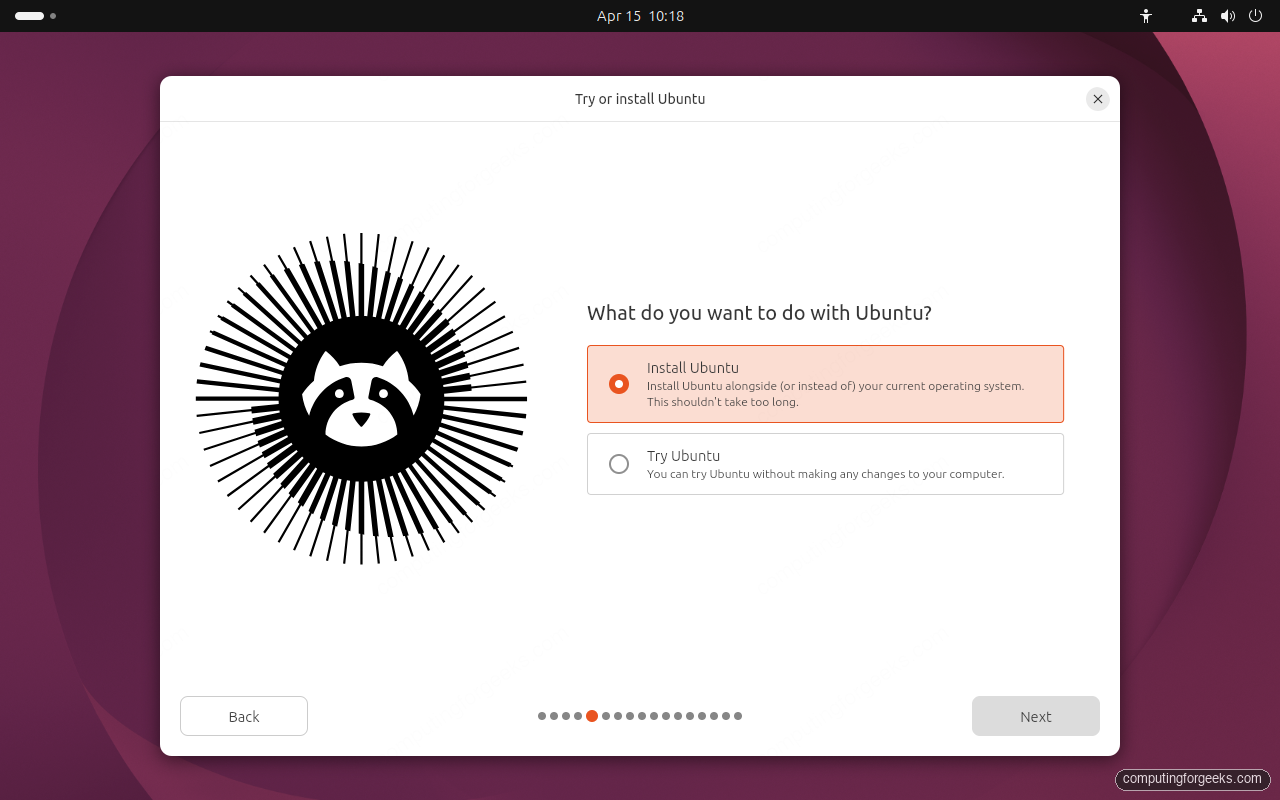 Ubuntu 26.04 installer try or install selection