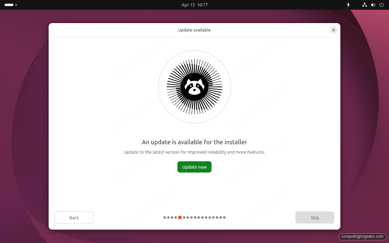Ubuntu 26.04 installer update available prompt