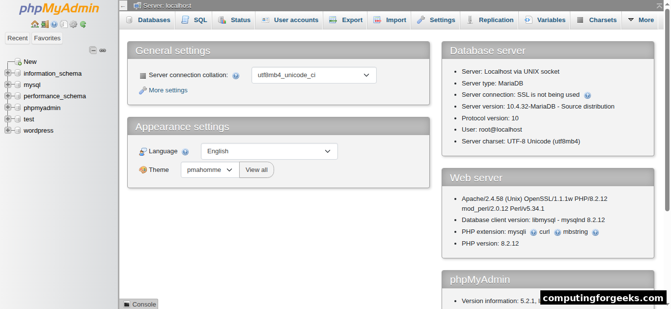 phpMyAdmin on XAMPP Ubuntu
