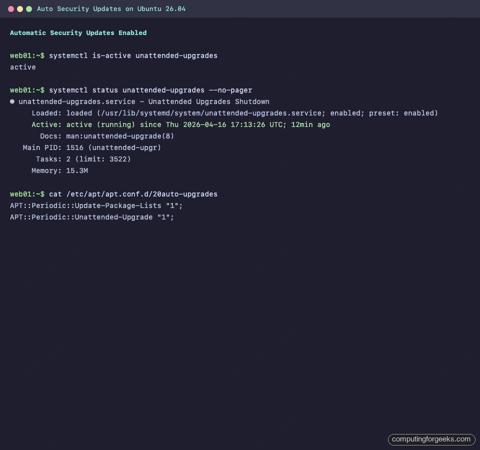 Ubuntu 26.04 Server unattended-upgrades Active