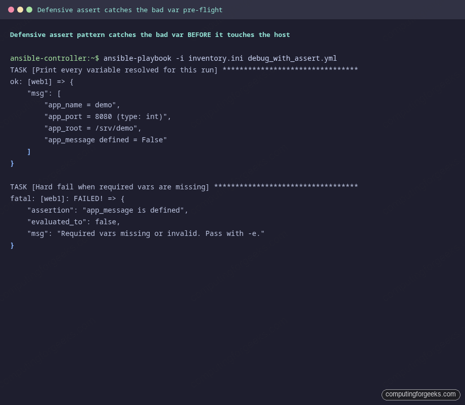 ansible assert module evaluated to false app_message undefined
