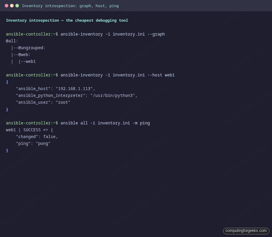 ansible-inventory --graph --host ping on Rocky Linux 10