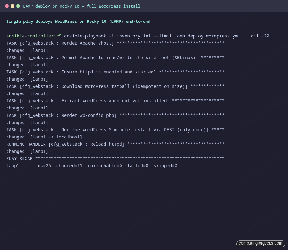 PLAY RECAP lamp1 ok=26 changed=11 unreachable=0 failed=0