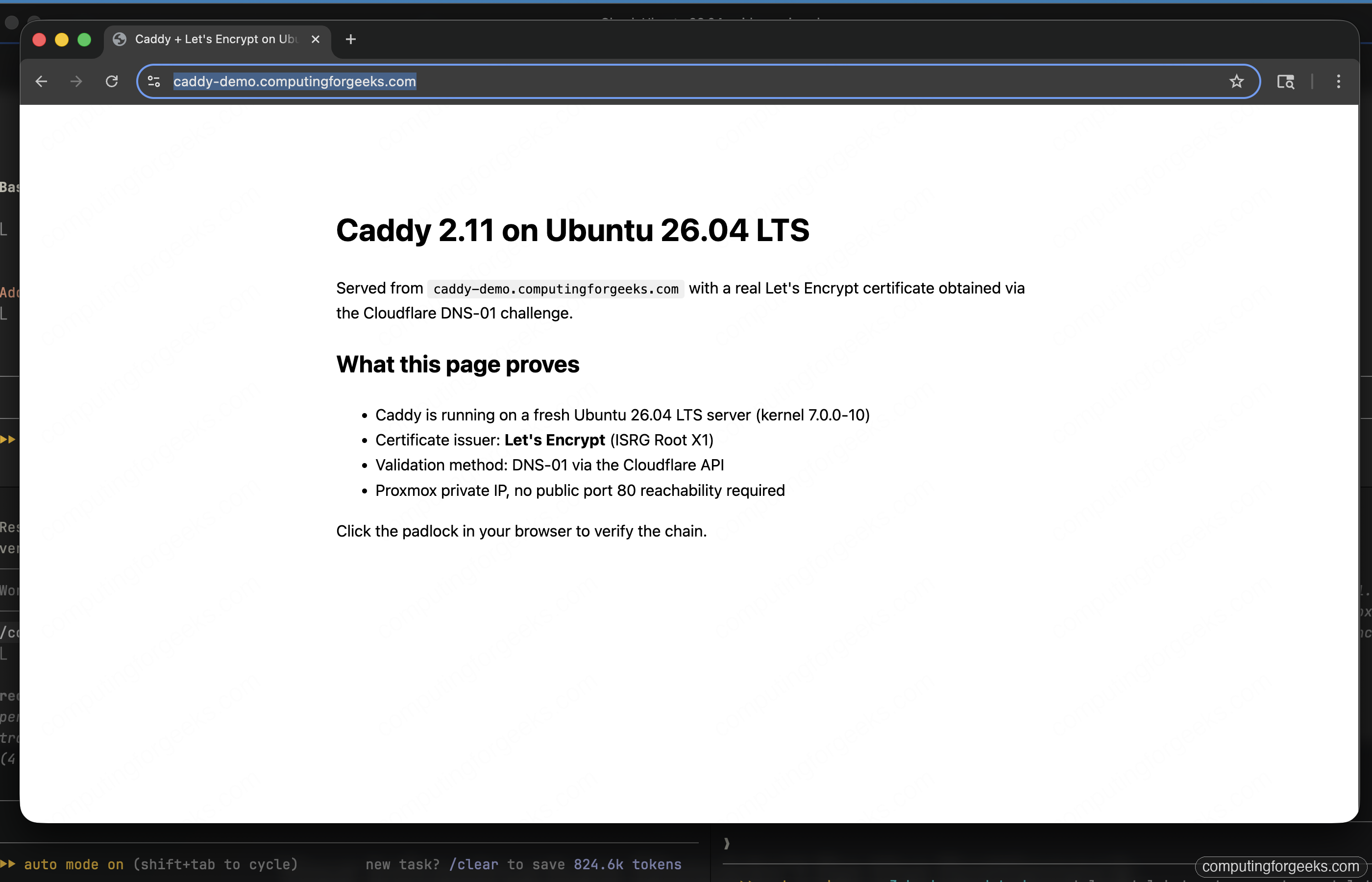 Chrome loading caddy-demo.computingforgeeks.com over HTTPS with a trusted Let's Encrypt certificate