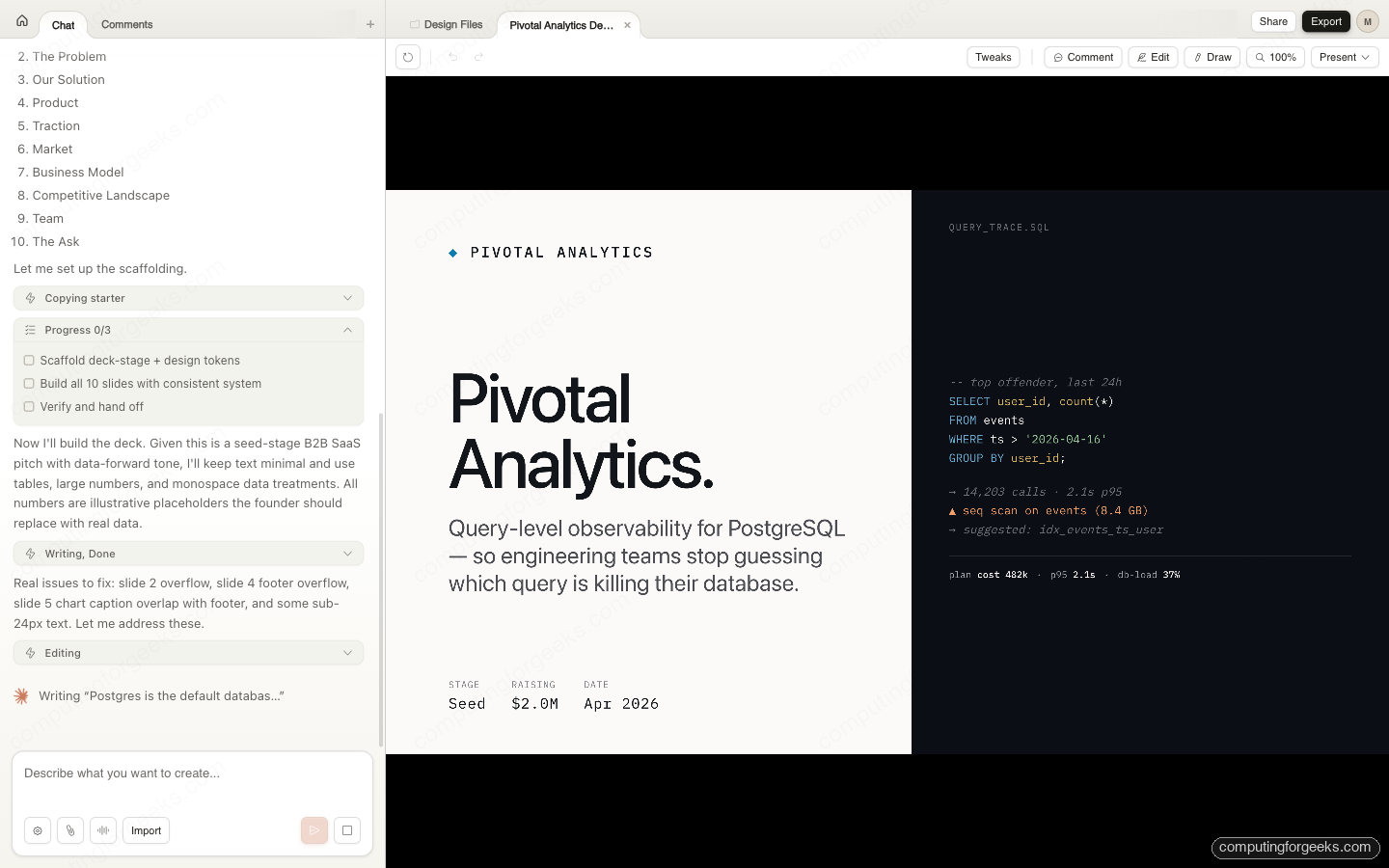 Claude Design generated slide 1 cover with data visualization